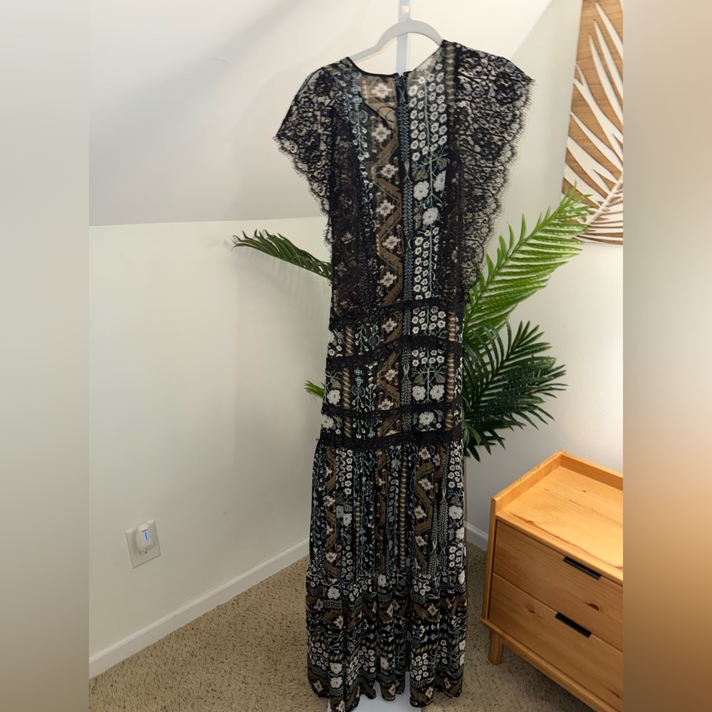 Veronica Beard Maxi Dress Boho‎ Tiered Elly Black Lace Printed Sz 0 - Picture 8 of 8